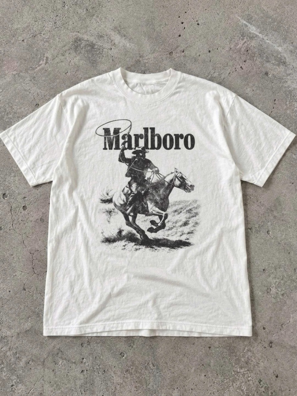 Marlboro White Tee with Black Cowboy Graphic